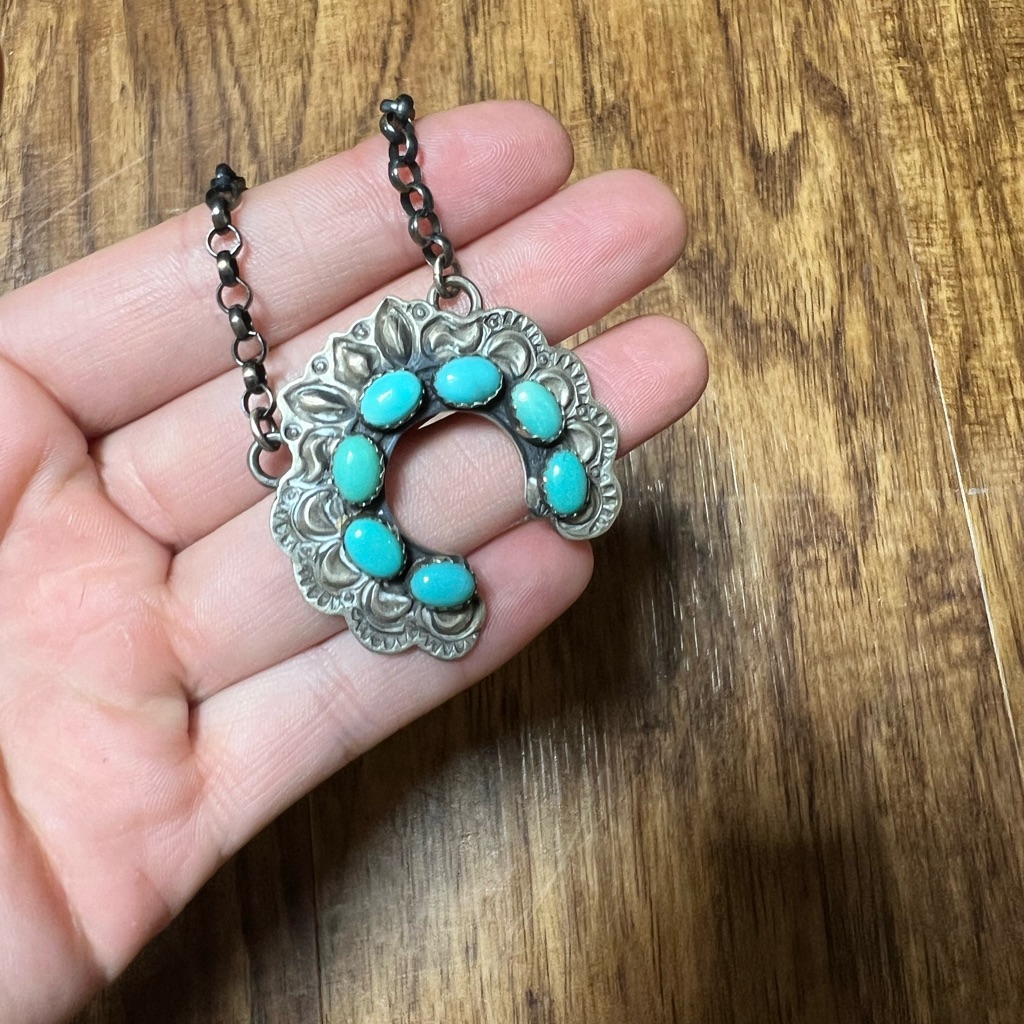 Turquoise And Silver Floral Necklace
